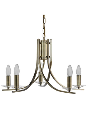 Searchlight Electric Ascona 5Lt Pendant - Antique Brass Metal & Glass 4165-5AB