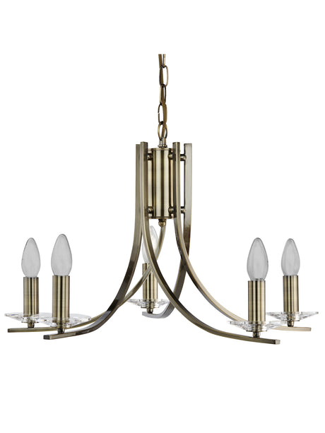Searchlight Electric Ascona 5Lt Pendant - Antique Brass Metal & Glass 4165-5AB