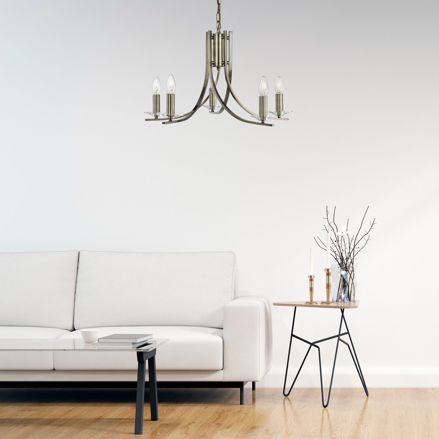Searchlight Electric Ascona 5Lt Pendant - Antique Brass Metal & Glass 4165-5AB