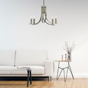 Searchlight Electric Ascona 5Lt Pendant - Antique Brass Metal & Glass 4165-5AB