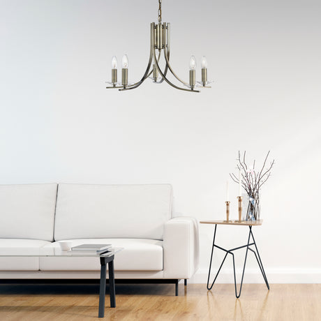 Searchlight Electric Ascona 5Lt Pendant - Antique Brass Metal & Glass 4165-5AB
