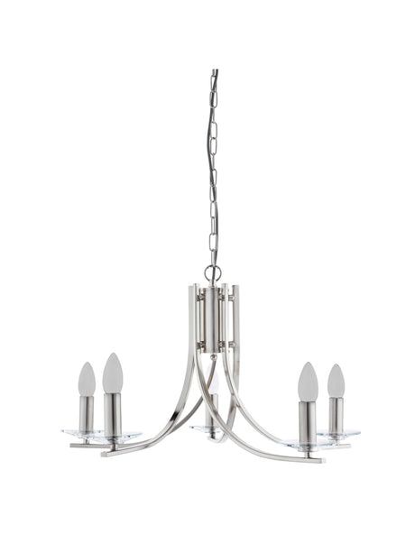Searchlight Electric Ascona 5Lt Pendant -  Satin Silver & Clear Glass Sconces 4165-5SS