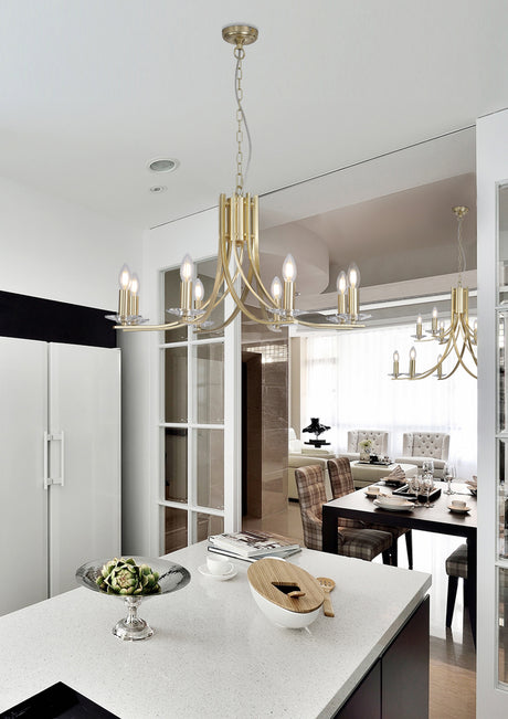 Searchlight Electric Ascona 8Lt Pendant, Satin Brass Metal & Glass 4168-8SB