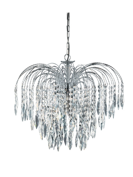 Searchlight Electric Waterfall 5Lt Pendant  - Chrome Metal & Crystal 4175-5