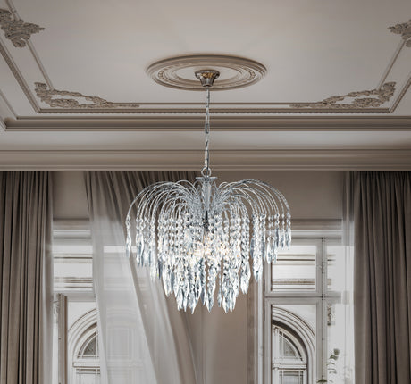 Searchlight Electric Waterfall 5Lt Pendant  - Chrome Metal & Crystal 4175-5
