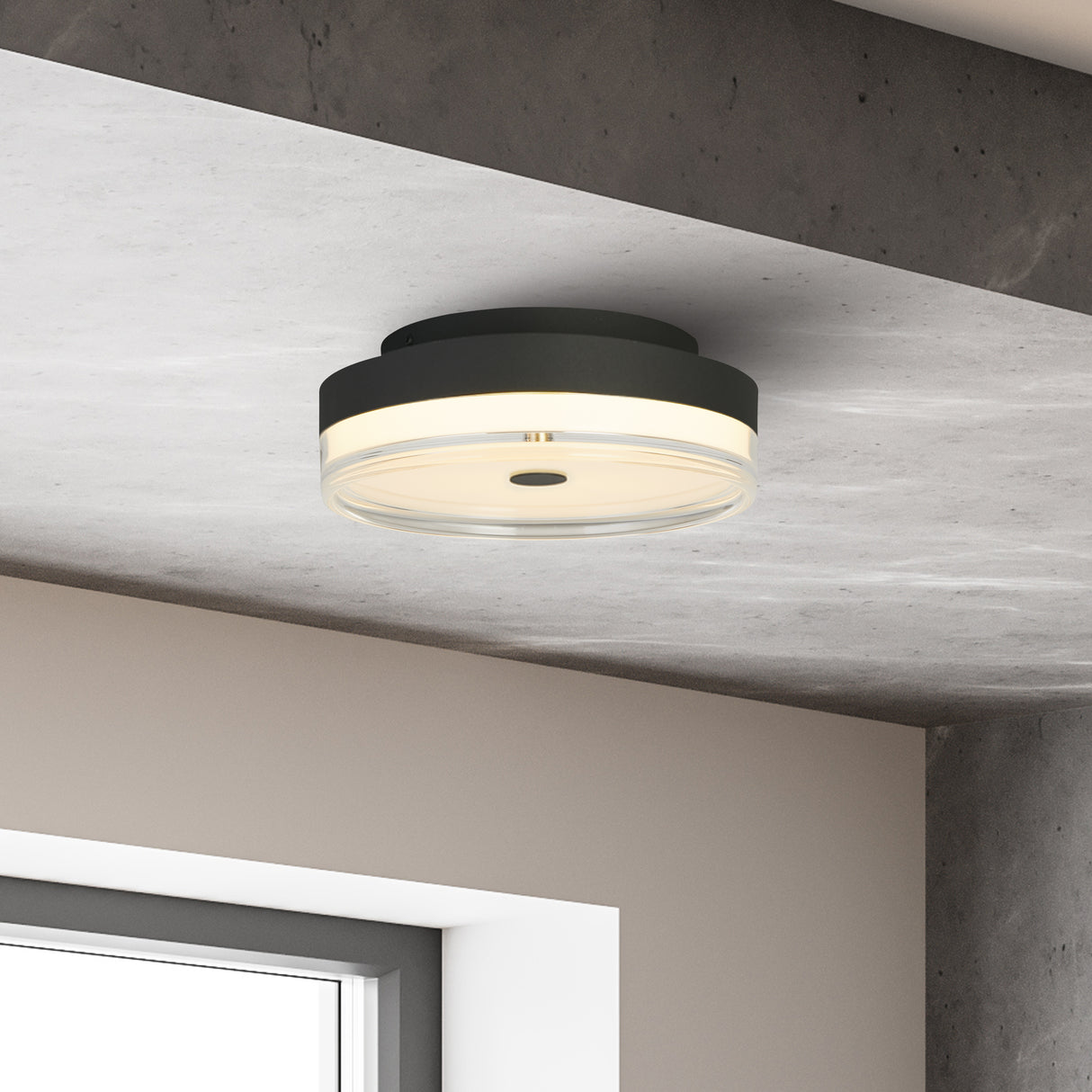 Searchlight Electric Cyprus LED Flush, Black Metal and Clear Acrylic 42651-30BK