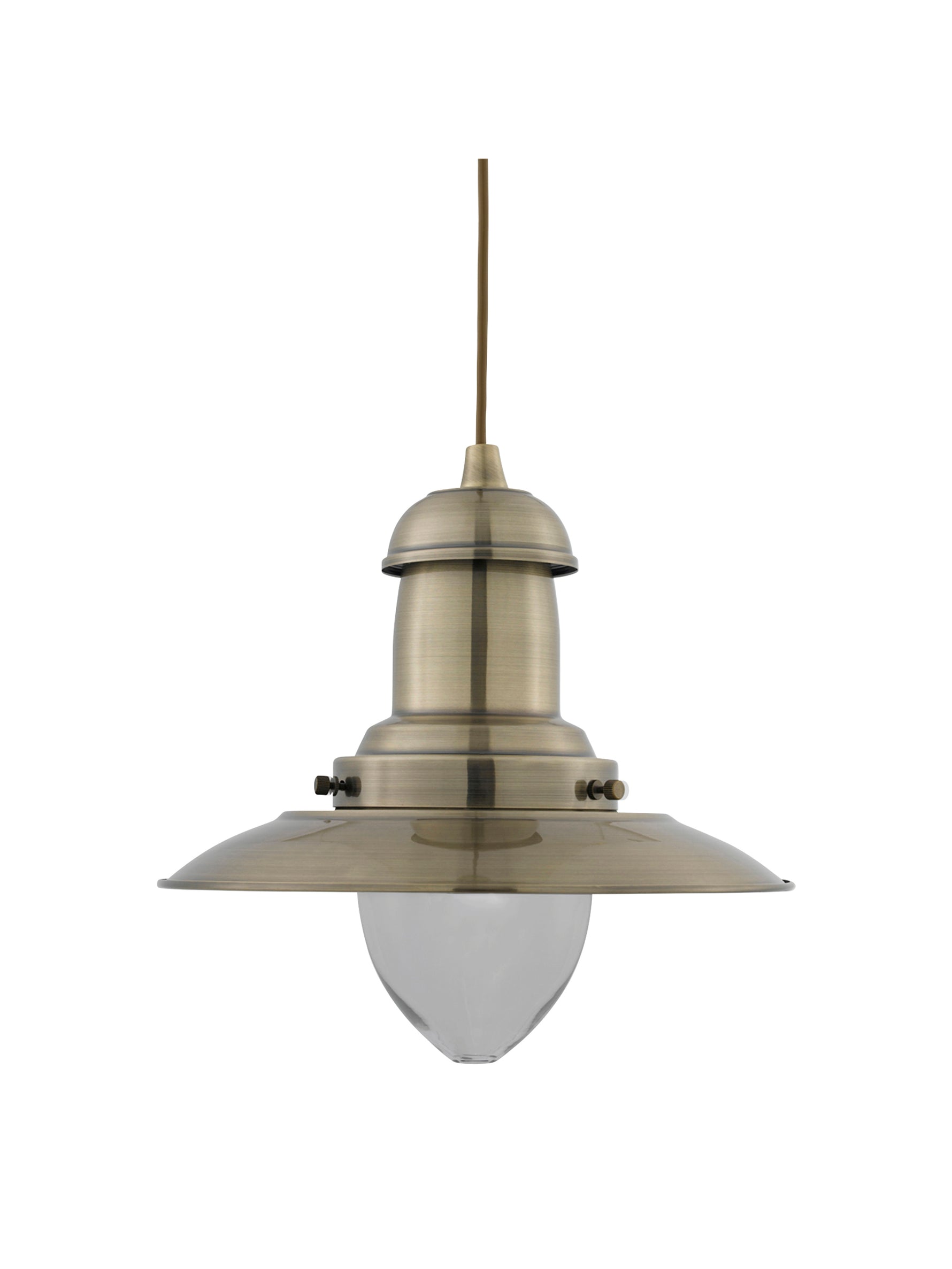 Searchlight Electric Fisherman Pendant  - Antique Brass Metal & Glass 4301AB