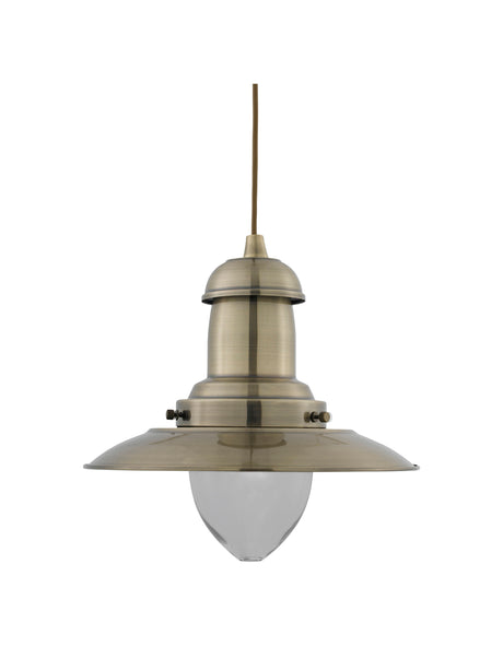 Searchlight Electric Fisherman Pendant  - Antique Brass Metal & Glass 4301AB