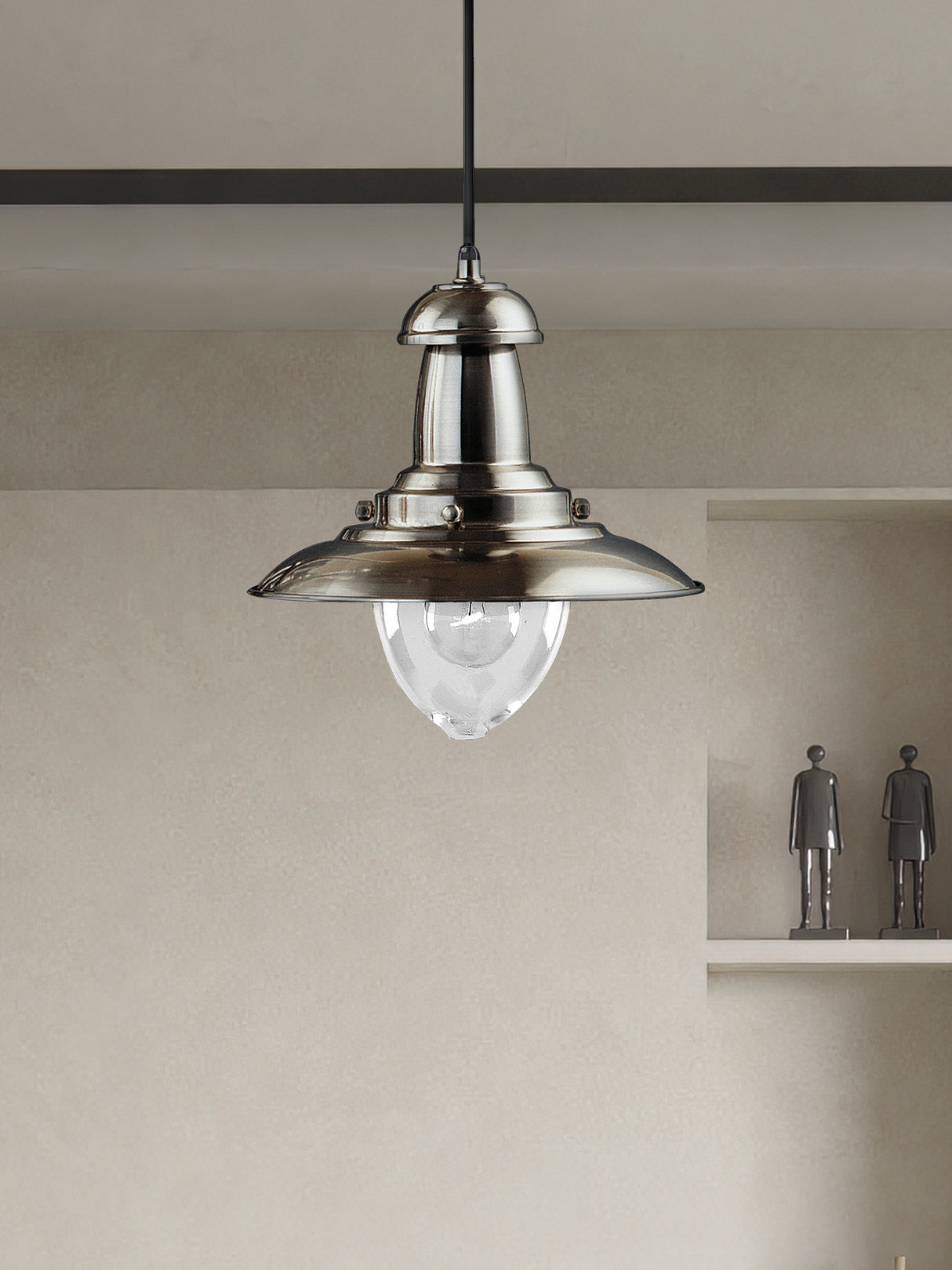 Searchlight Electric Fisherman Pendant  - Satin Silver Metal & Glass 4301SS