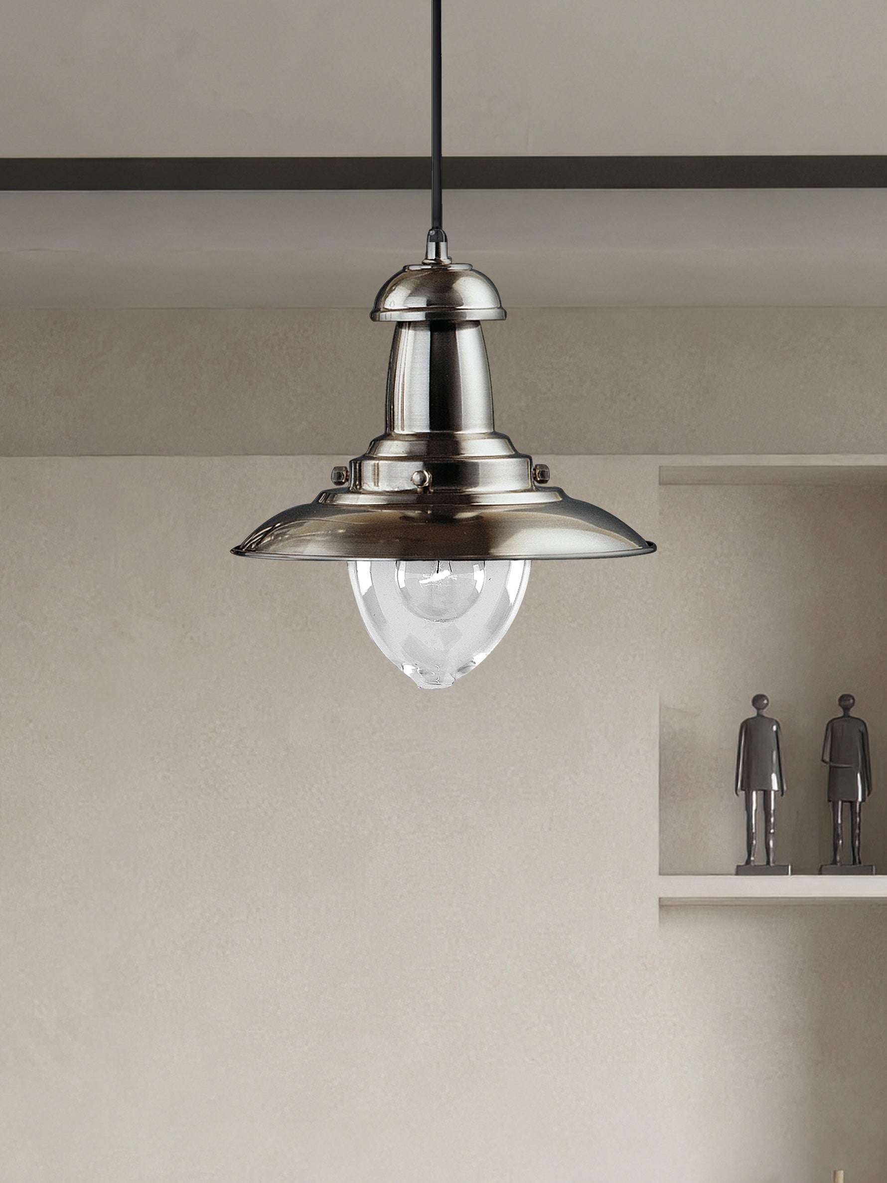 Searchlight Electric Fisherman Pendant  - Satin Silver Metal & Glass 4301SS