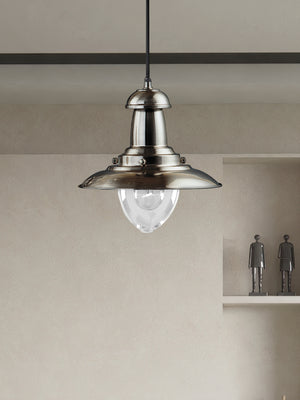 Searchlight Electric Fisherman Pendant  - Satin Silver Metal & Glass 4301SS