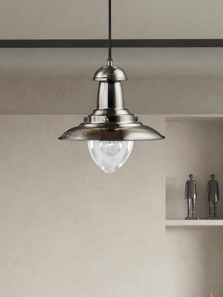 Searchlight Electric Fisherman Pendant  - Satin Silver Metal & Glass 4301SS