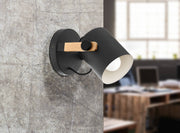 Eglo EU Hornwood Black/Natural Metal & Wood Spot Wall Light - Modern Fixture (D) 17cm