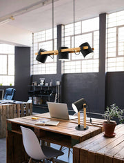 Eglo EU Hornwood Black/Natural Metal & Wood Desk Lamp - Adjustable Shade, In-Line Switch (D) 21cm