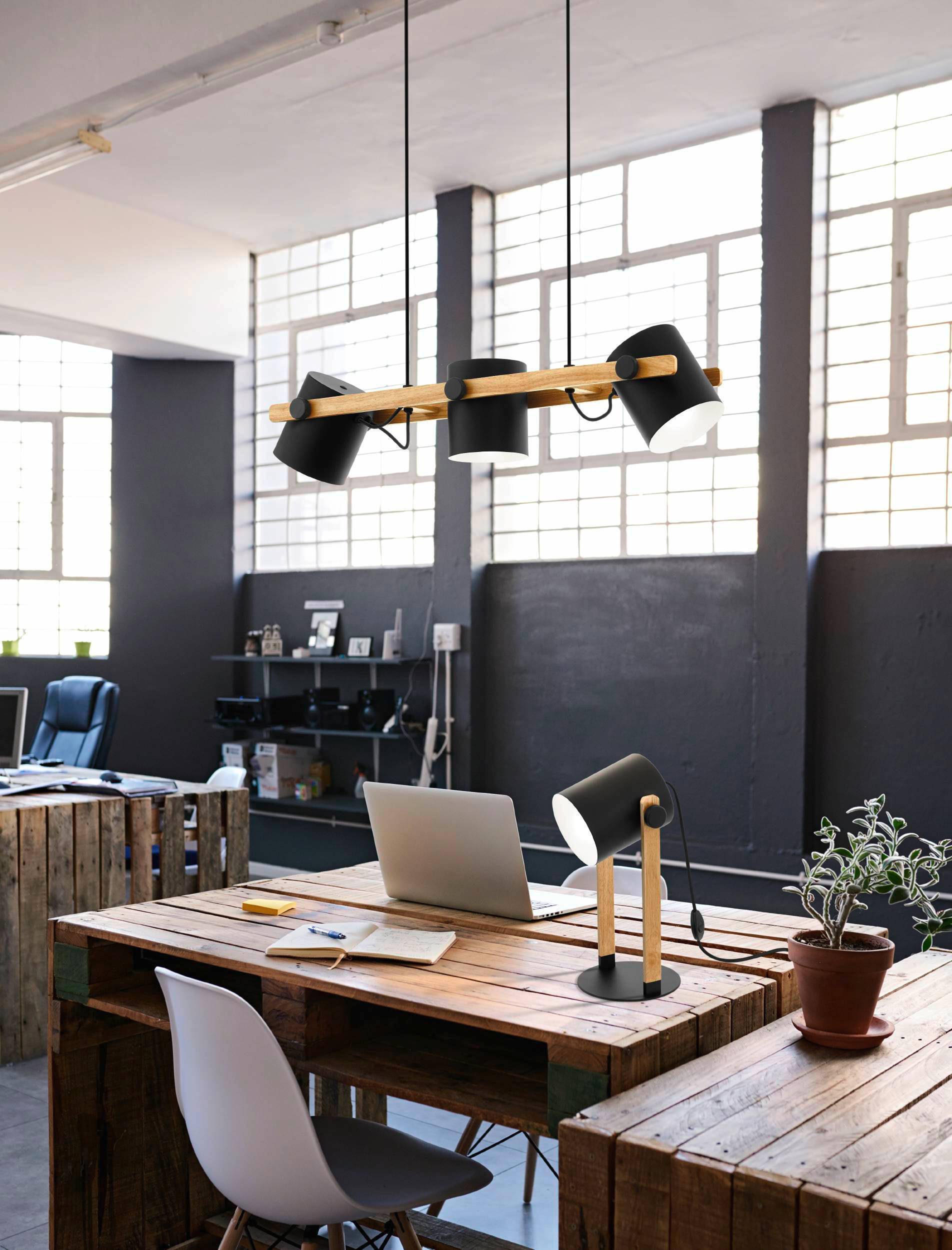 Eglo EU HALKIN Ceiling Light – Vintage Wood & Black Steel Design, E27, Indoor Lighting product image - Endon Lighting from First Light Direct with great prices and fast UK delivery