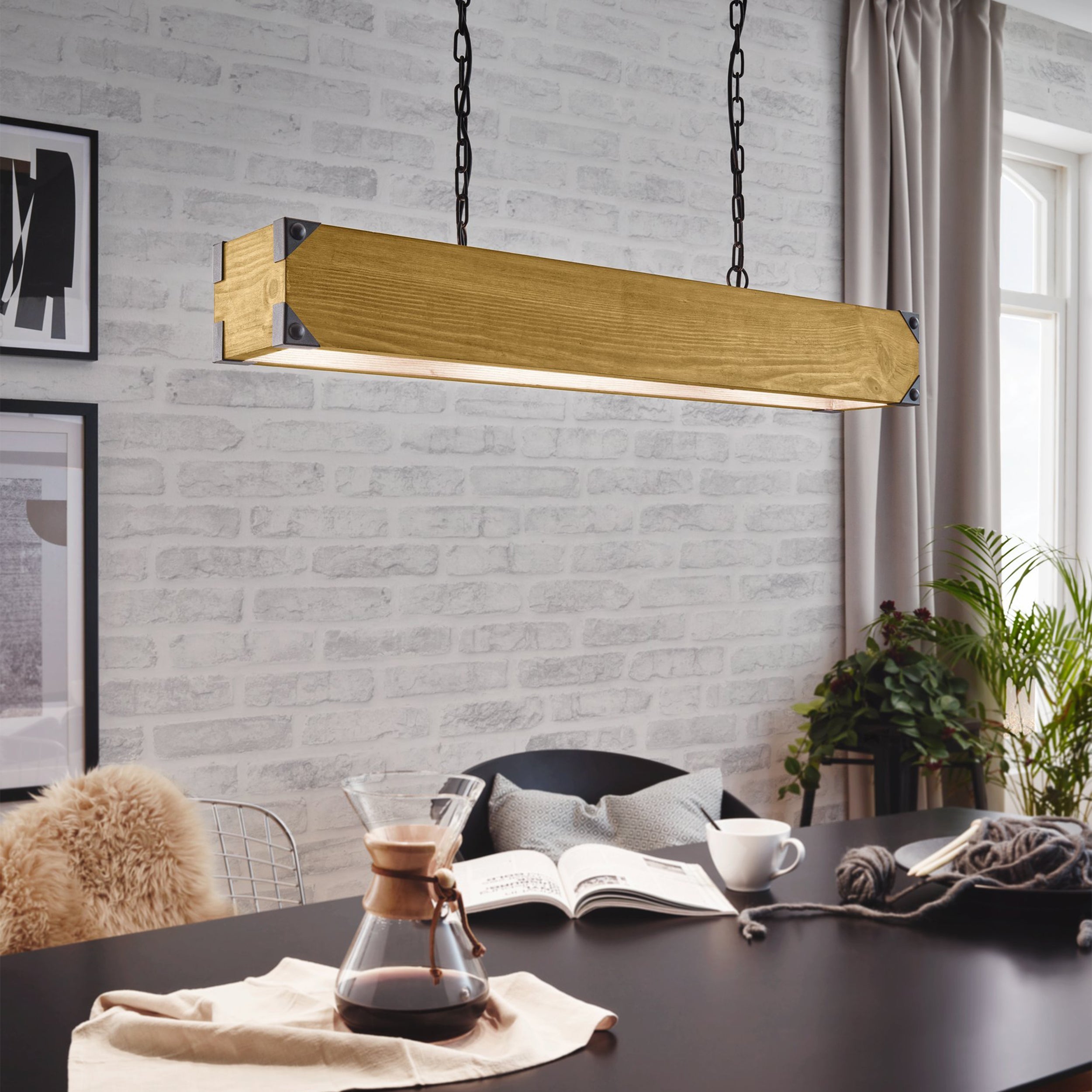 Eglo EU Consett 6 Set Pendant Light E27 Black and Wood
