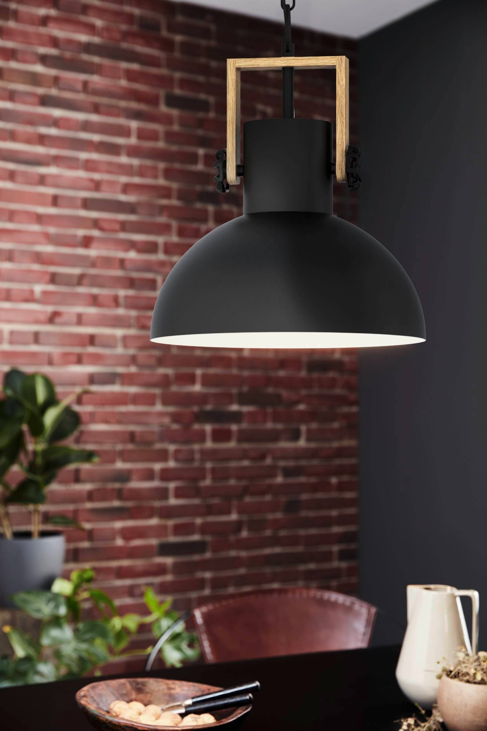 Eglo EU Littleton E27 Black Wood Wall Single Pendant, 10cm