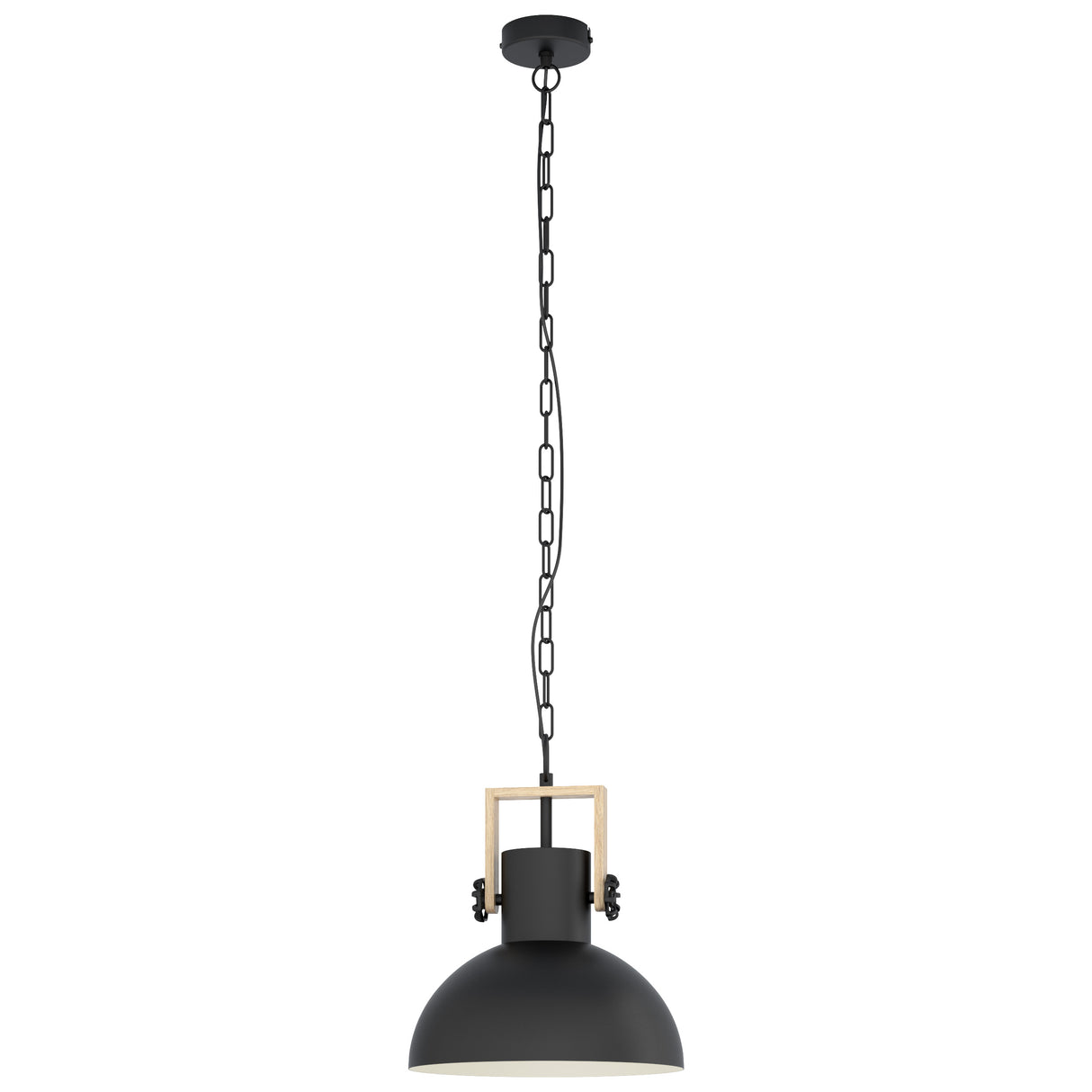Eglo EU LUBENHAM Pendant Ceiling Light – Vintage Black Steel & Wood, E27, Height Adjustable, Indoor Lighting
