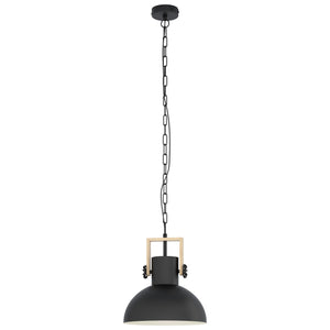 Eglo EU LUBENHAM Pendant Ceiling Light – Vintage Black Steel & Wood, E27, Height Adjustable, Indoor Lighting