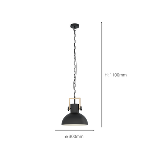 Eglo EU LUBENHAM Pendant Ceiling Light – Vintage Black Steel & Wood, E27, Height Adjustable, Indoor Lighting