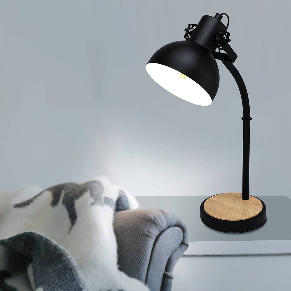 Eglo EU LUBENHAM Vintage Table Lamp – Black & Wood, E27 Fitting, In?Line Switch
