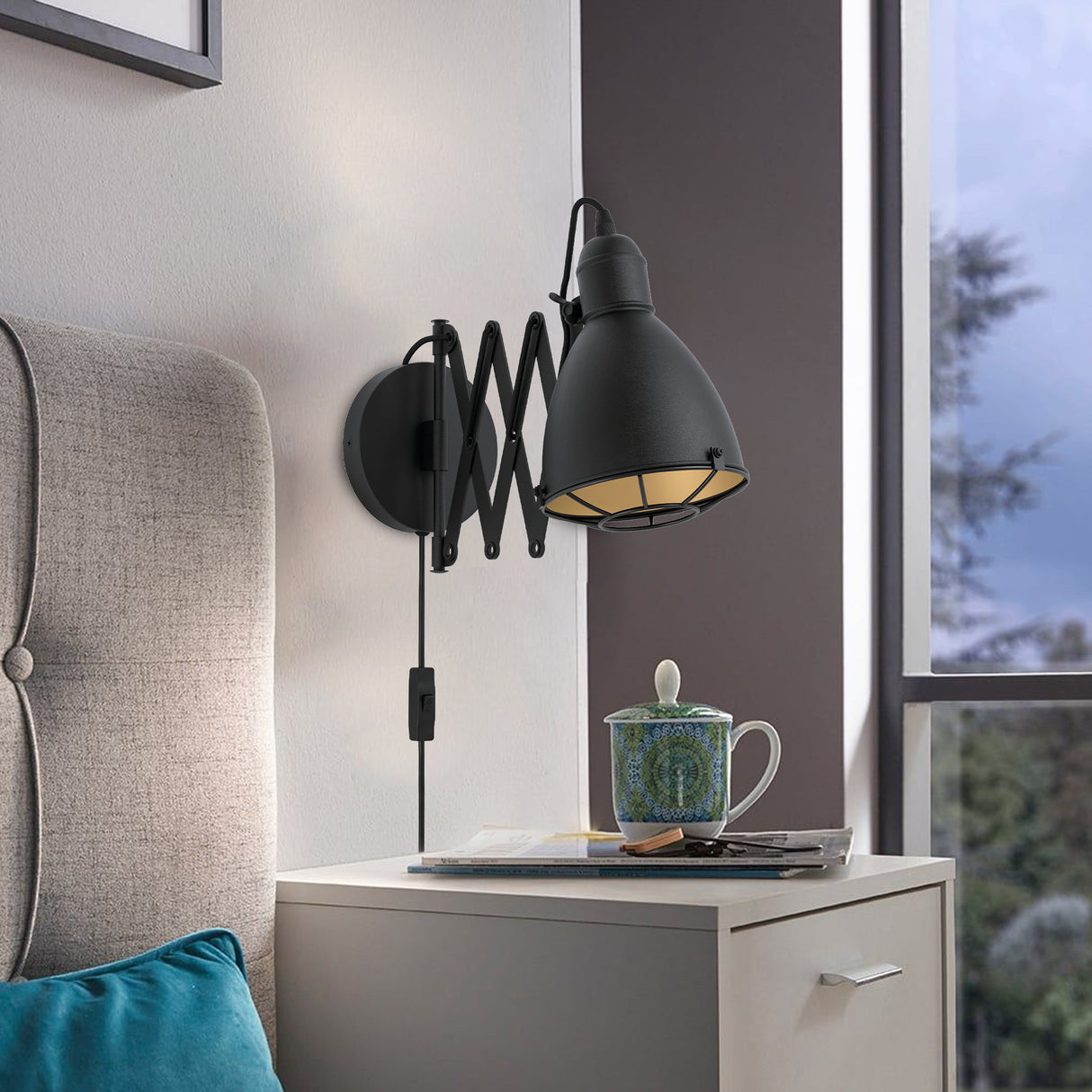 Eglo EU TREBURLEY Wall Light – Black & Gold Steel, E27, Vintage Indoor Lighting
