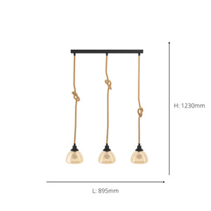 Eglo EU Rampside 3 Set Pendant E27 Black Rope Amber