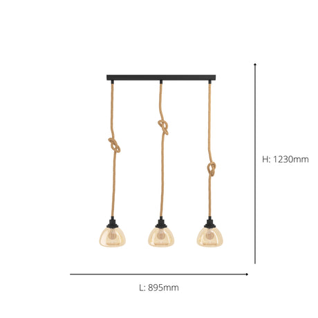 Eglo EU Rampside 3 Set Pendant E27 Black Rope Amber