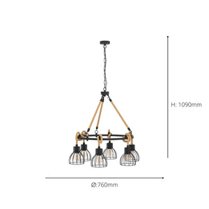 Eglo EU RAMPSIDE Vintage Pendant Light – 760mm Black Steel, E27 Fitting