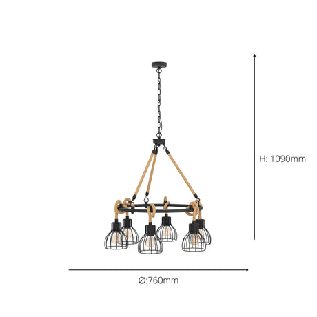 Eglo EU RAMPSIDE Vintage Pendant Light – 760mm Black Steel, E27 Fitting