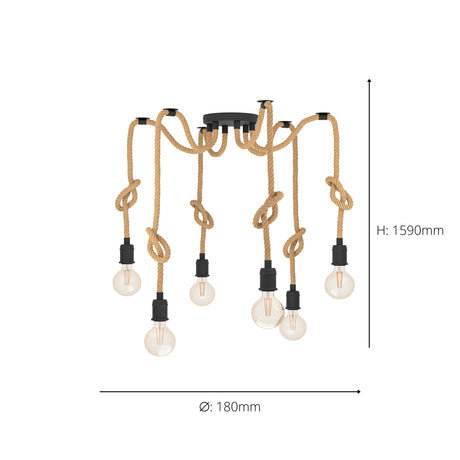 Eglo EU RAMPSIDE Pendant Light – Vintage Black Steel Design, E27 Fitting, 180mm Industrial Indoor Pendant