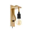 Eglo EU RAMPSIDE Wall Light – Vintage Black Steel & Wood, E27, Inline Switch, Indoor Lighting