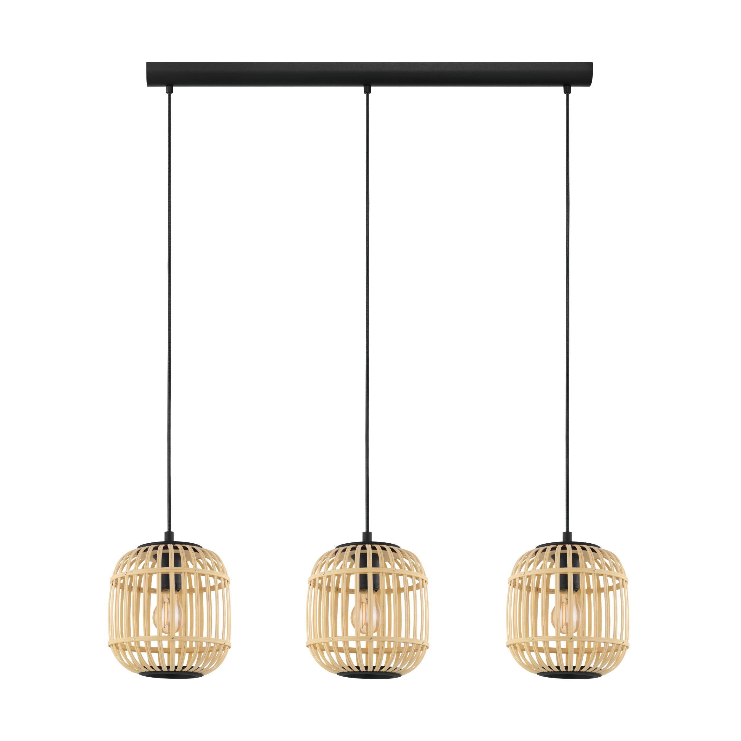 Eglo EU Lubenham Industrial Black/Wood Domed 3-Light Pendant