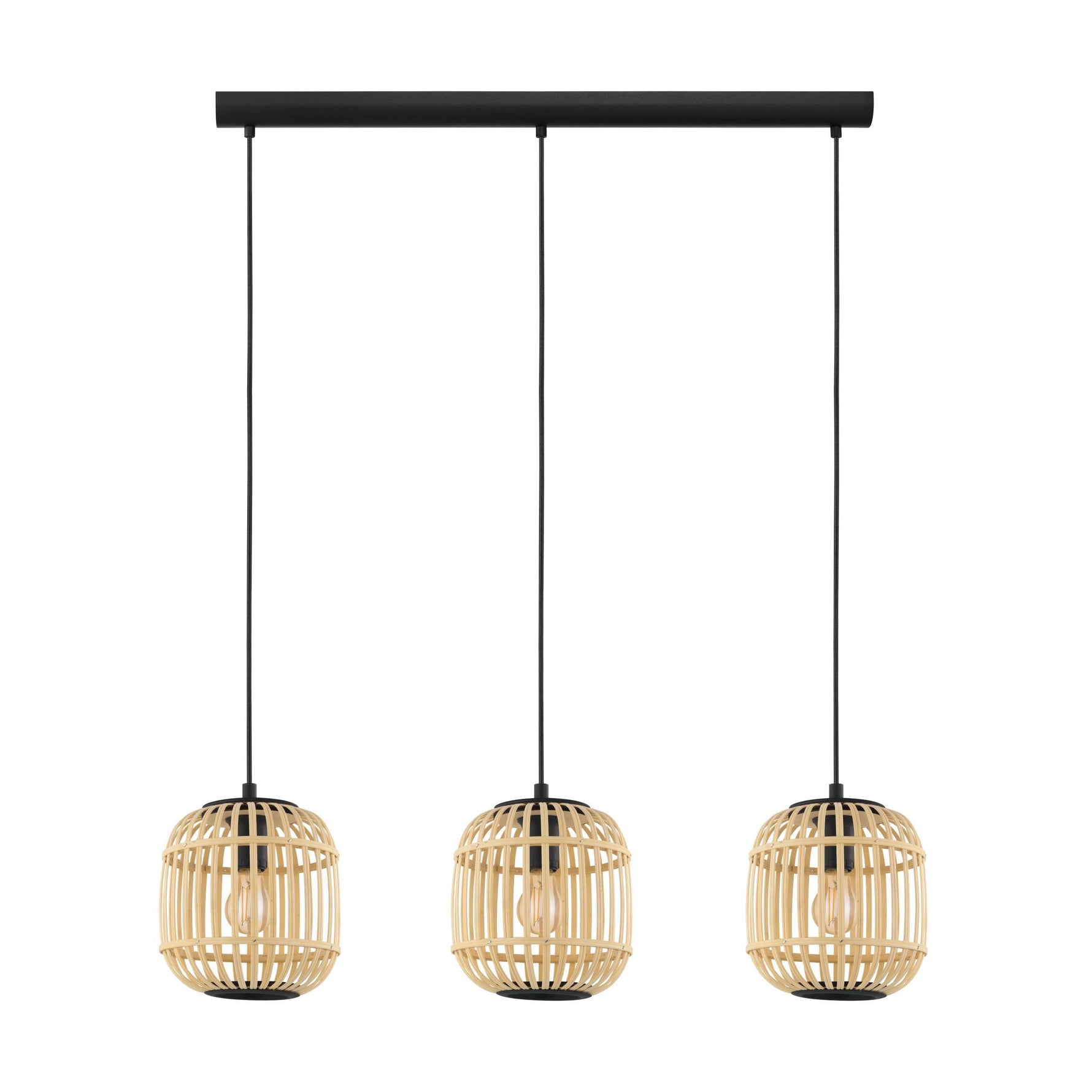 Eglo EU Lubenham Industrial Black/Wood Domed 3-Light Pendant