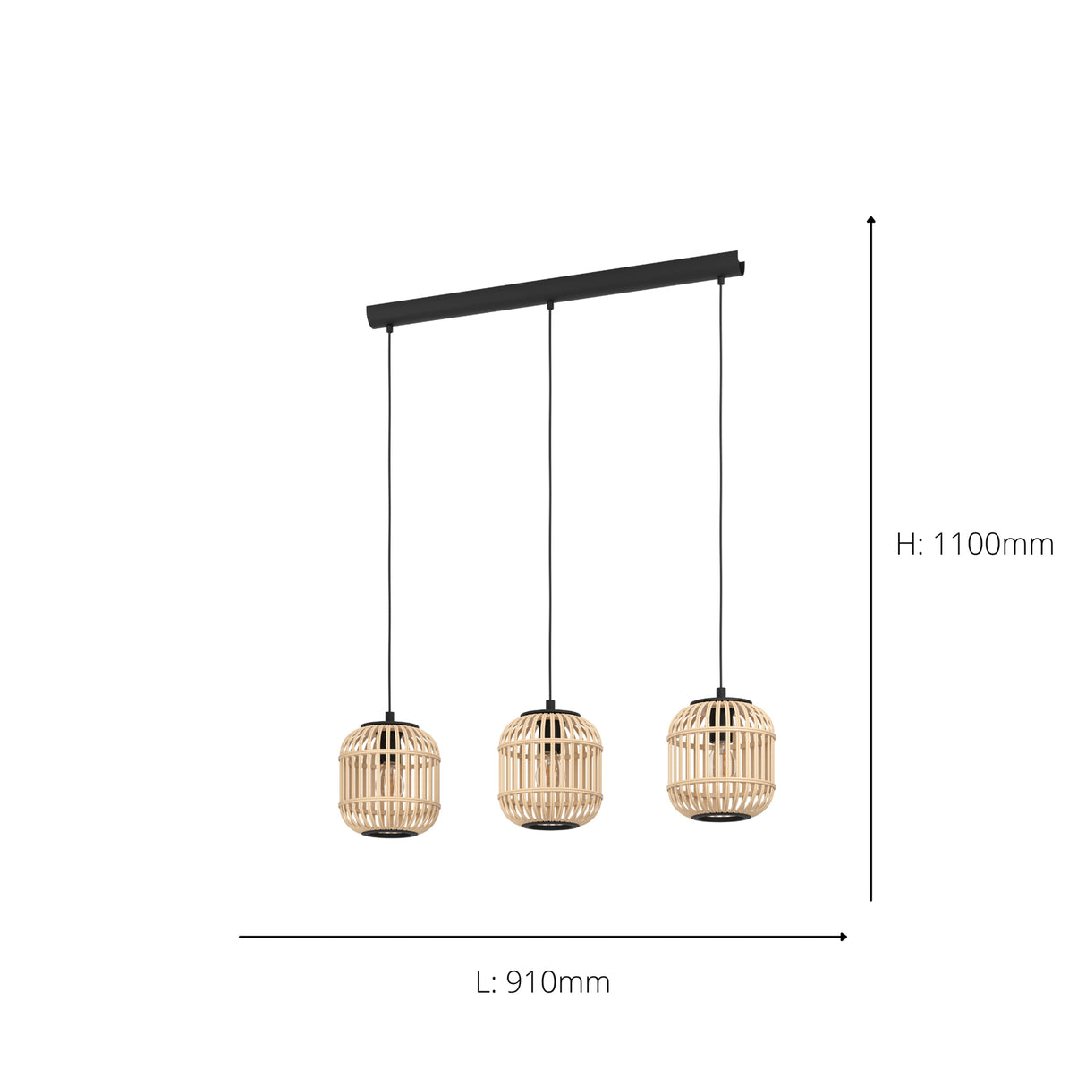 Eglo EU Bordesley 3 Set Pendant E27 Black Wood