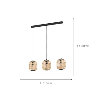 Eglo EU Bordesley 3 Set Pendant E27 Black Wood