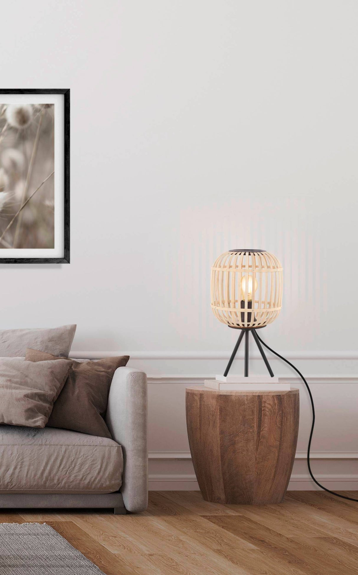 Eglo EU Bordesley Natural Bamboo Tripod Table Lamp (IP20) - Retro Style (D) 21cm