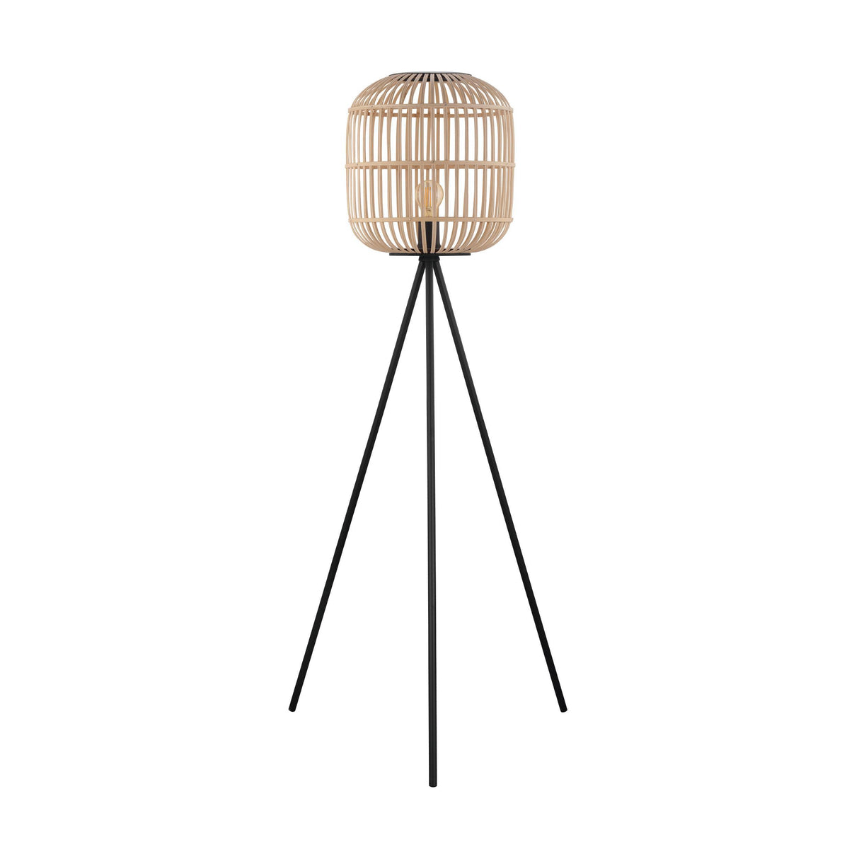 Eglo EU Bordesley Natural Wood and Black Metal Tripod Floor Lamp - Modern Design (D) 35cm