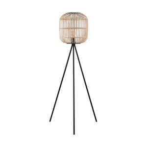 Eglo EU Bordesley Natural Wood and Black Metal Tripod Floor Lamp - Modern Design (D) 35cm