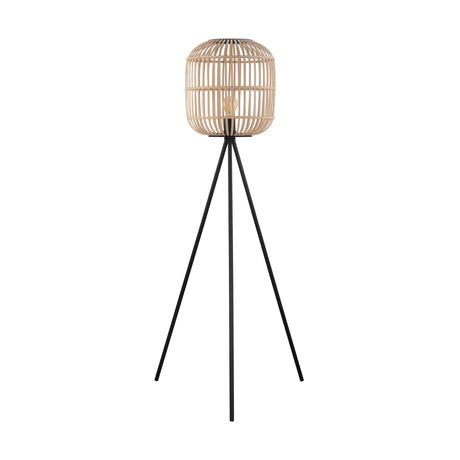 Eglo EU Bordesley Natural Wood and Black Metal Tripod Floor Lamp - Modern Design (D) 35cm