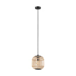 Eglo EU Bordesley 1-Light Natural Bamboo and Black Metal Single Pendant Ceiling Light (D) 21cm