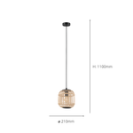 Eglo EU Bordesley 1-Light Natural Bamboo and Black Metal Single Pendant Ceiling Light (D) 21cm