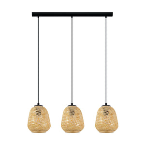 Eglo EU Dembleby Black Steel & Natural Wood 3-Light Pendant