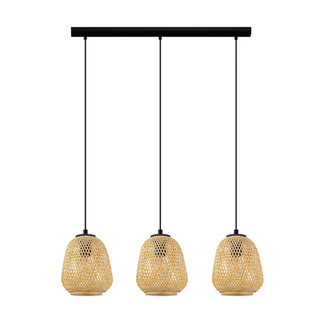 Eglo EU Dembleby Black Steel & Natural Wood 3-Light Pendant