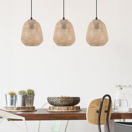 Eglo EU Dembleby Black Steel & Natural Wood 3-Light Pendant