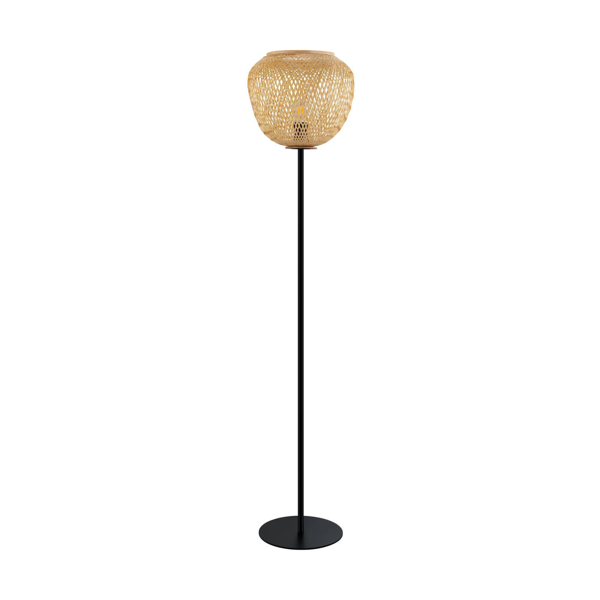 Eglo EU DEMBLEBY Floor Lamp – Vintage Black & Natural Wood Design, E27, Foot Switch, Indoor Lighting
