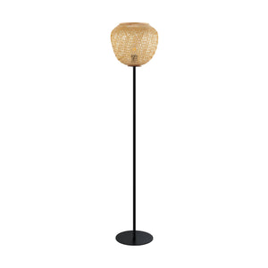 Eglo EU DEMBLEBY Floor Lamp – Vintage Black & Natural Wood Design, E27, Foot Switch, Indoor Lighting