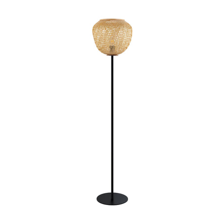 Eglo EU DEMBLEBY Floor Lamp – Vintage Black & Natural Wood Design, E27, Foot Switch, Indoor Lighting