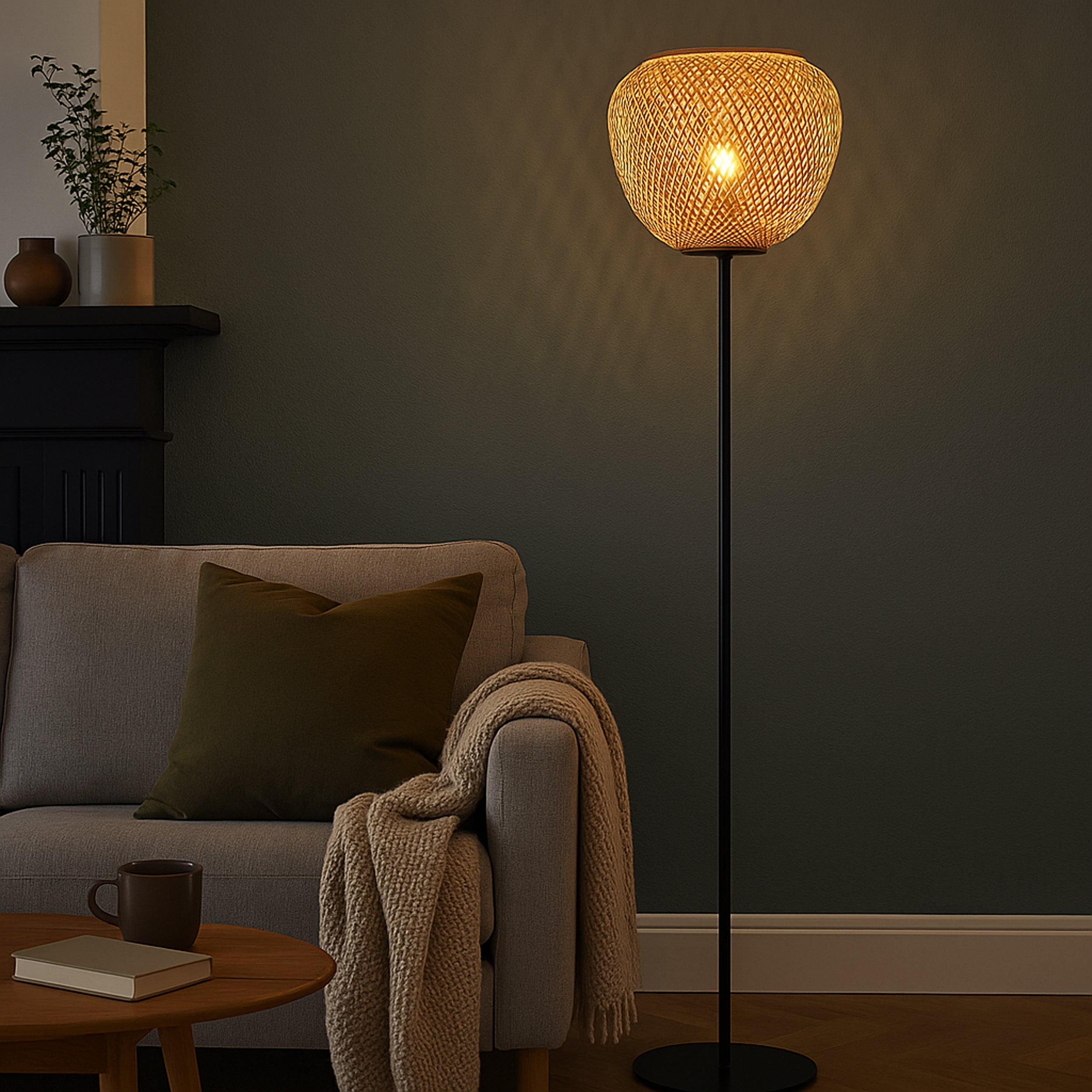 Eglo EU WAVERTON Pendant Ceiling Light – Vintage Black Fabric & Wood Shade, E27, Textile Cable