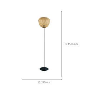Eglo EU DEMBLEBY Floor Lamp – Vintage Black & Natural Wood Design, E27, Foot Switch, Indoor Lighting